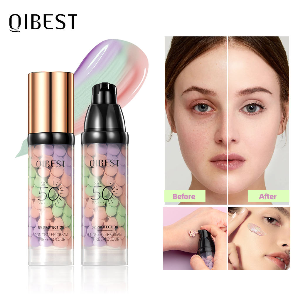 Beauty Makeup Foundation - QIBEST Face Makeup Primer Tri-color Cream
