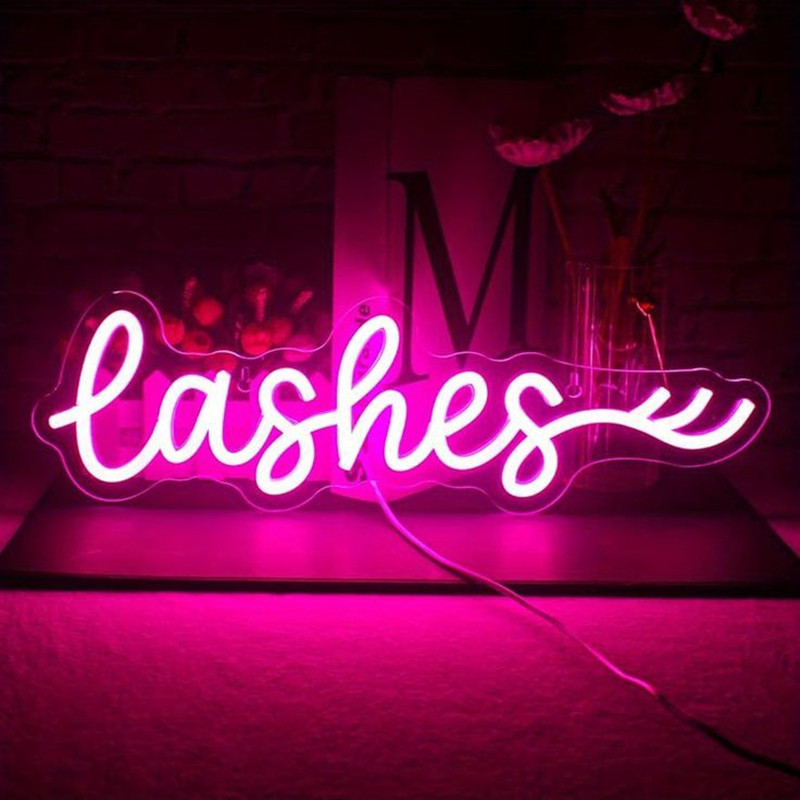Pink LED Lashes Neon Sign Wall - Beauty Makeup Studio recension och pris